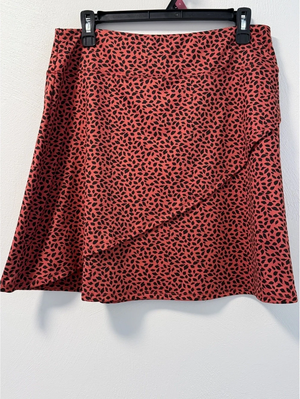 NWOT Eddie Bauer Skirt Womens L Brown Black Print Ruffle Front Swing High Rise